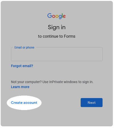 Click Create Account at the Sign In prompt. 
