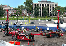 Geothermal drilling rig mobilization, photo by Yale Facilities