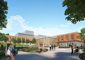 USHD from Whitney Avenue facing northwest, rendering by Ballinger and TenBerke, courtesy of Yale Office of Facilities 