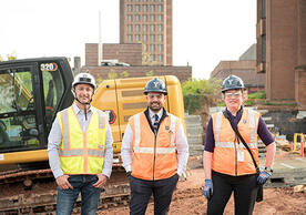 Pictured from left: Vincent Giordano III, project executive at Giordano Construction; Bryan D'Orlando, associate director of construction project management in the Yale Office of Facilities; Shellie Anello, construction project manager in the Yale Office of Facilities. Photo by Stephanie Anestis.