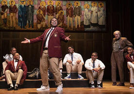 A scene from the 2022 Yale Repertory Theatre (Yale Rep) production of “Choir Boy” by playwright Tarell Alvin McCraney ’07 M.F.A., who is professor in the practice of playwriting at the David Geffen School of Drama at Yale and playwright-in-residence at Yale Rep. The production was directed by Christopher D. Betts ’22 M.F.A. (Photo by Joan Marcus)